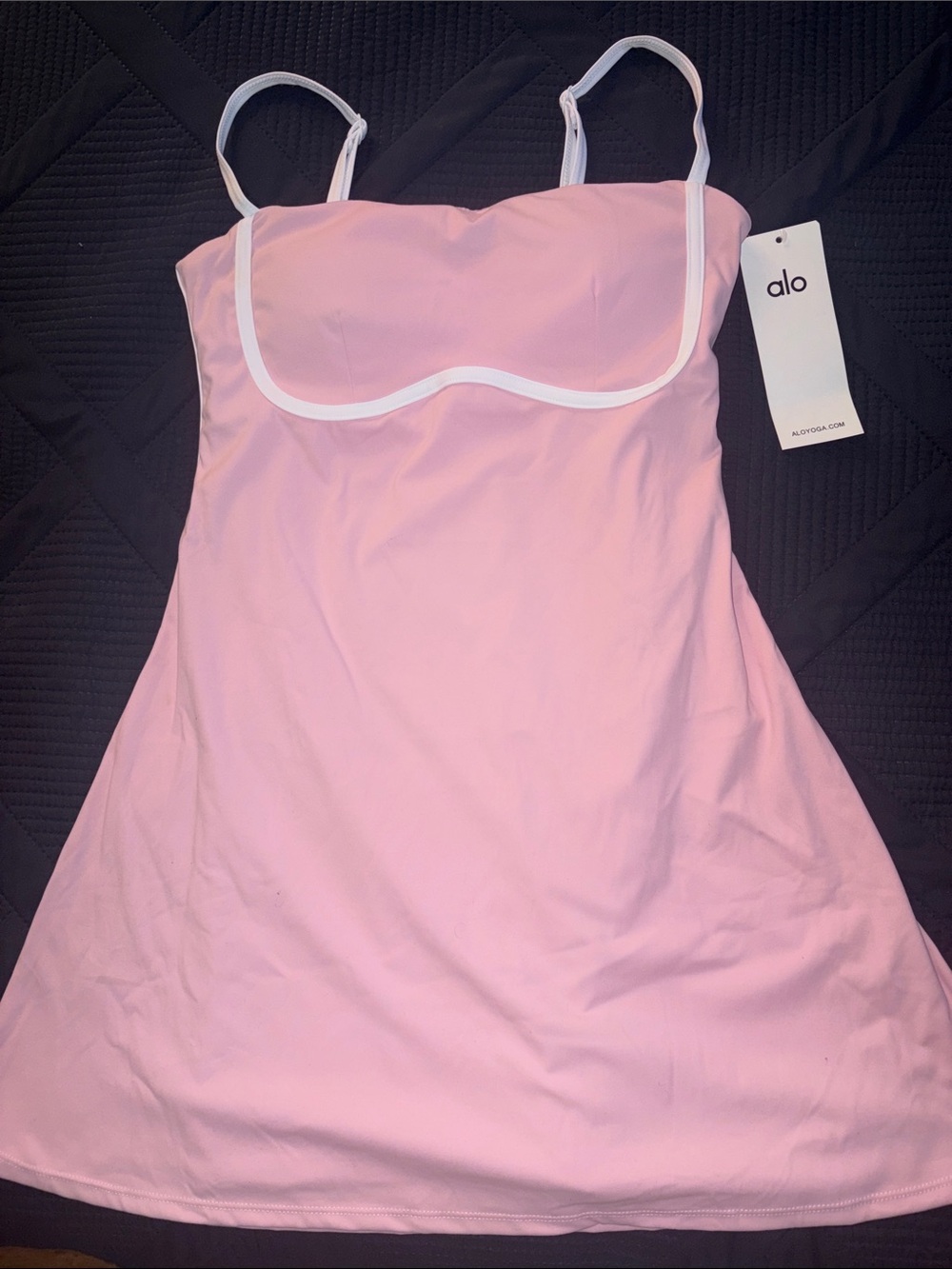 ALO Yoga Pink Slip Dress with White Piping